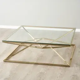 Knox Polished Champagne Gold Coffee Table - Clear Glass Top