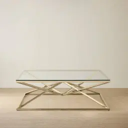 Knox Polished Champagne Gold Coffee Table - Clear Glass Top
