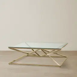 Knox Polished Champagne Gold Coffee Table - Clear Glass Top
