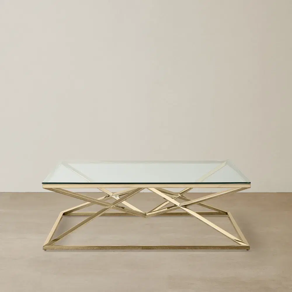 Knox Polished Champagne Gold Coffee Table - Clear Glass Top