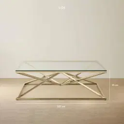Knox Polished Champagne Gold Coffee Table - Clear Glass Top