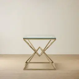 Knox Polished Champagne Gold Side Table - Clear Glass Top