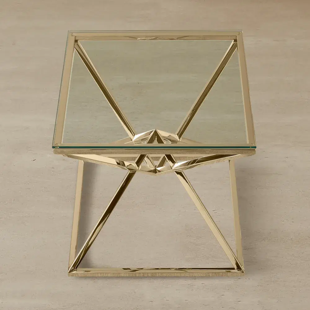 Knox Polished Champagne Gold Side Table - Clear Glass Top