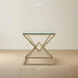 Knox Polished Champagne Gold Side Table - Clear Glass Top