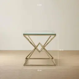 Knox Polished Champagne Gold Side Table - Clear Glass Top