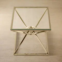 Knox Polished Champagne Gold Side Table - Clear Glass Top