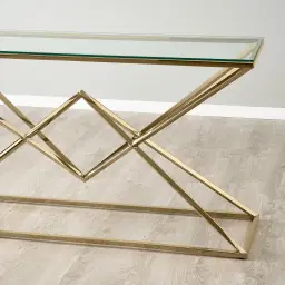Knox Polished Champagne Gold Console Table - Clear Glass Top