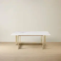 Dianne White Grey-Streaked Sintered Stone Coffee Table - Brushed Champagne Gold Stainless Steel Frame