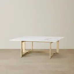 Dianne White Grey-Streaked Sintered Stone Coffee Table - Brushed Champagne Gold Stainless Steel Frame