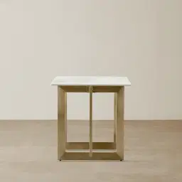 Dianne White Grey-Streaked Sintered Stone Side Table - Brushed Champagne Gold Stainless Steel Frame