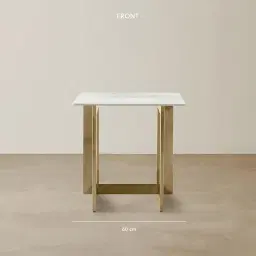 Dianne White Grey-Streaked Sintered Stone Side Table - Brushed Champagne Gold Stainless Steel Frame