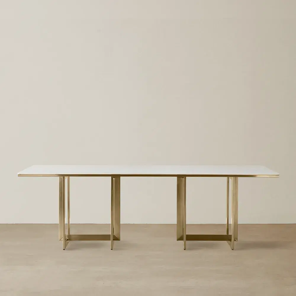 Maia White Sintered Stone Dining Table - Brushed Champagne Gold Stainless Steel Legs 240x120cm