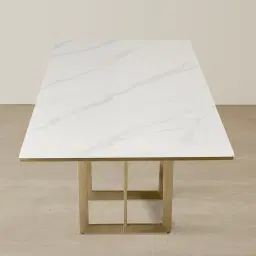 Maia White Sintered Stone Dining Table - Brushed Champagne Gold Stainless Steel Legs 240x120cm