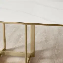 Maia White Sintered Stone Dining Table - Brushed Champagne Gold Stainless Steel Legs 240x120cm