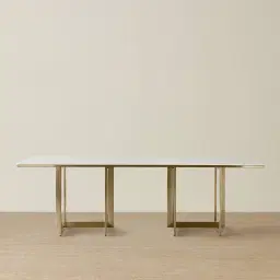 Maia White Sintered Stone Dining Table - Brushed Champagne Gold Stainless Steel Legs 240x120cm