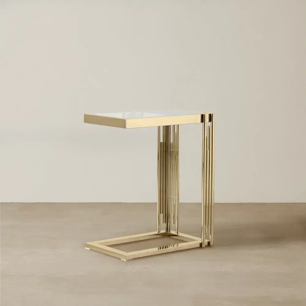 Jules Polished Champagne Gold Stainless Steel Side Table