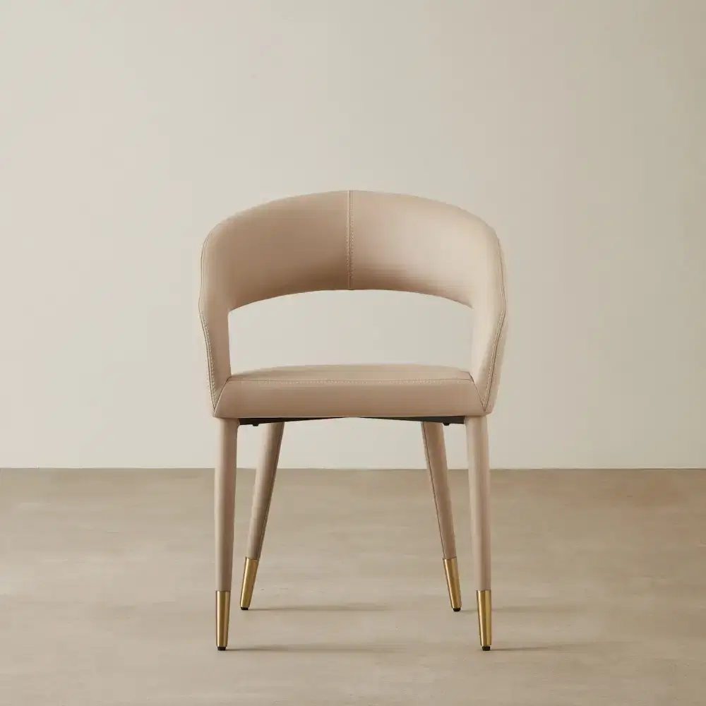 Moulin Sand Beige Vegan Leather Dining Chair - Brushed Gold Legs