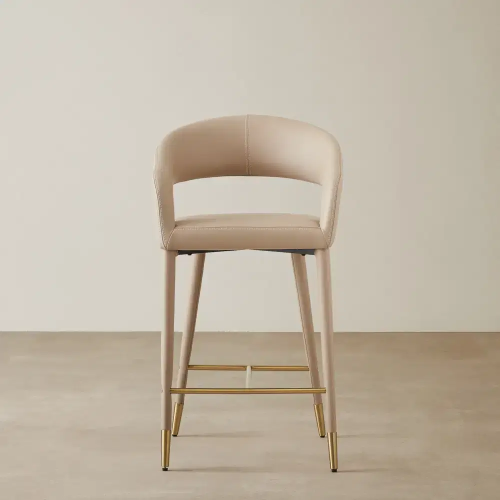 Moulin Sand Beige Vegan Leather 66cm Counter Stool - Brushed Gold Legs