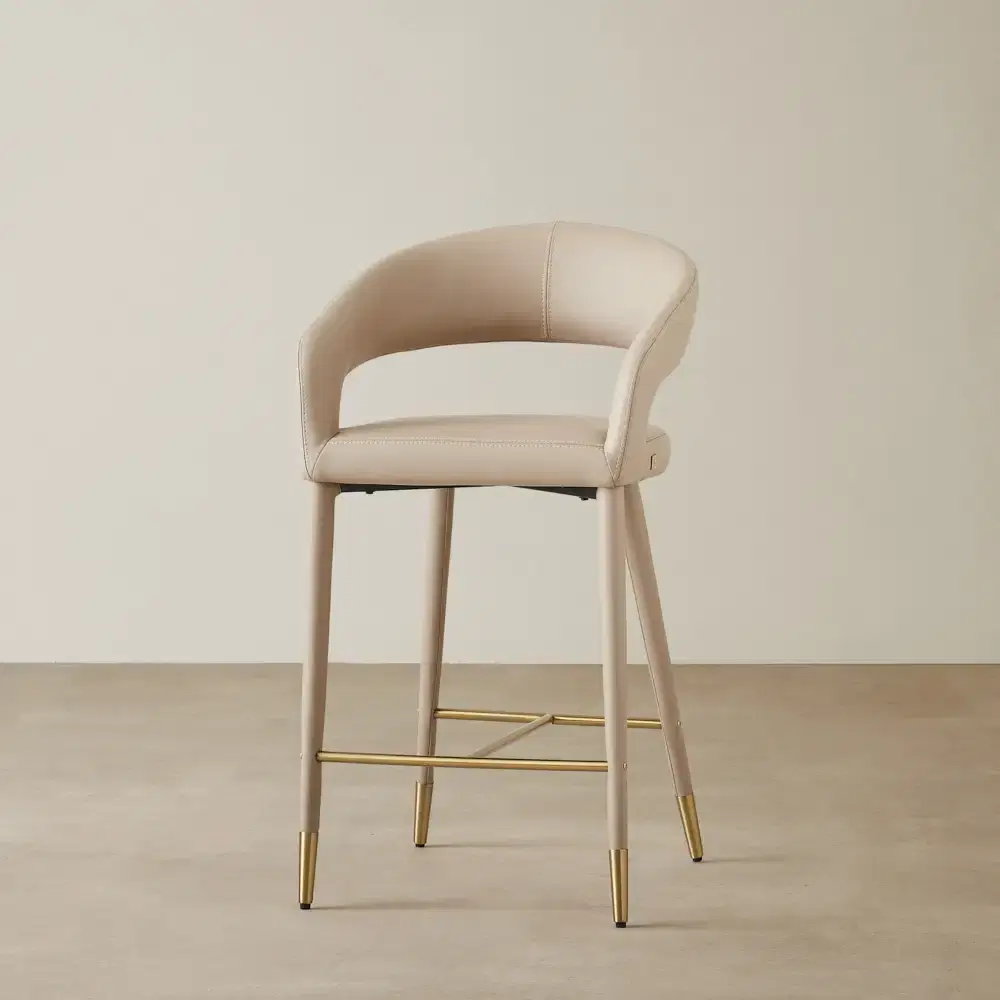 Moulin Sand Beige Vegan Leather 66cm Counter Stool - Brushed Gold Legs