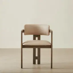 Desmond Sand Beige Vegan Leather Dining Chair - Medium Brown Ash Legs