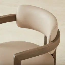 Desmond Sand Beige Vegan Leather Dining Chair - Medium Brown Ash Legs