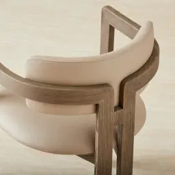 Desmond Sand Beige Vegan Leather Dining Chair - Medium Brown Ash Legs