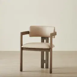 Desmond Sand Beige Vegan Leather Dining Chair - Medium Brown Ash Legs