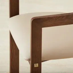 Desmond Sand Beige Vegan Leather Dining Chair - Dark Brown Ash Legs