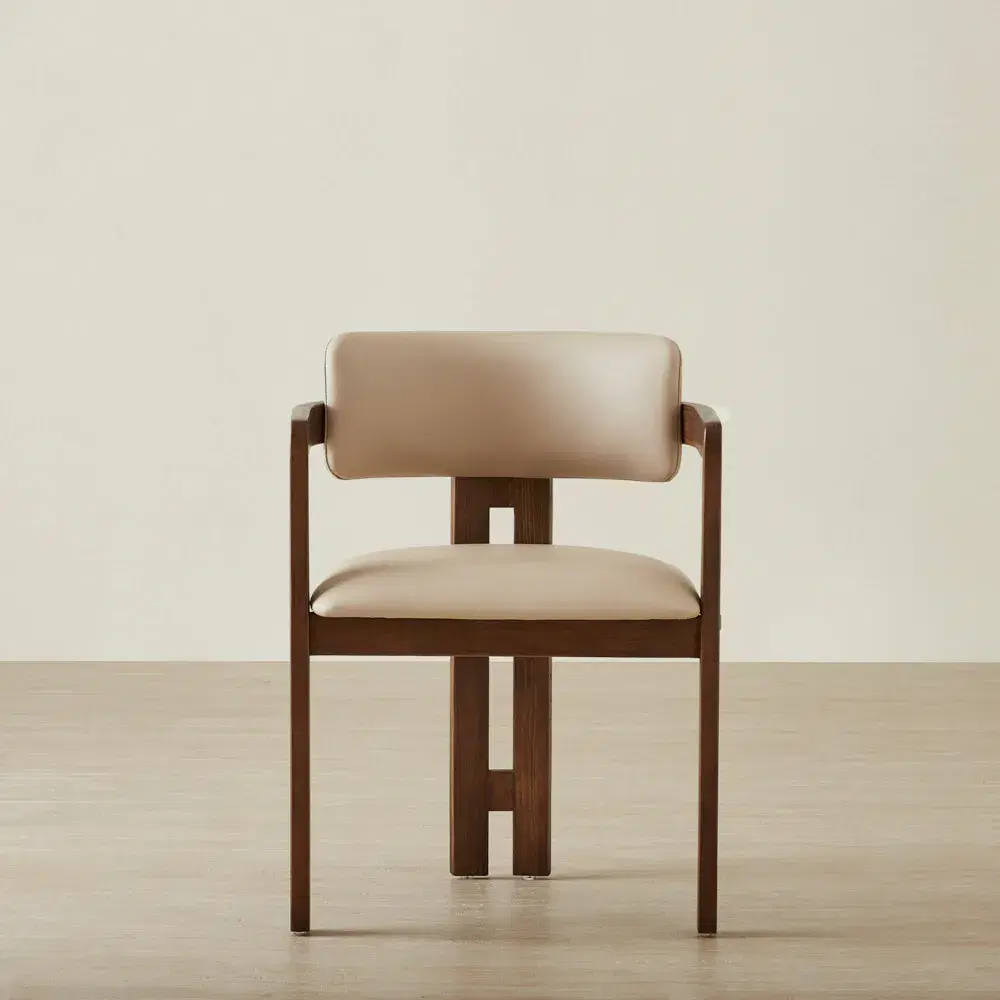 Desmond Sand Beige Vegan Leather Dining Chair - Dark Brown Ash Legs