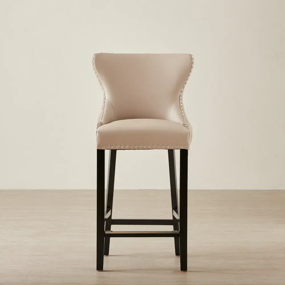 Camille III Beige Vegan Leather Bar Stool