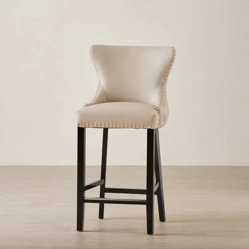 Camille III Beige Vegan Leather Bar Stool