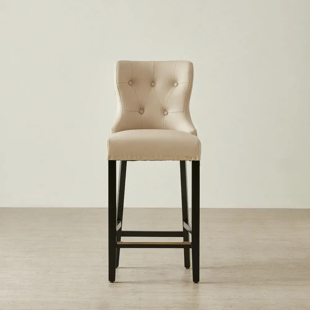 Viktor II Cream Vegan Leather Bar Stool - Gold Lionhead Handle 