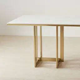 Maia White Sintered Stone Dining Table - Brushed Champagne Gold Stainless Steel Legs 200x100cm