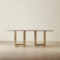 Maia White Sintered Stone Dining Table - Brushed Champagne Gold Stainless Steel Legs 200x100cm