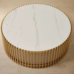 Amaya White Sintered Stone Coffee Table - Champagne Gold Legs