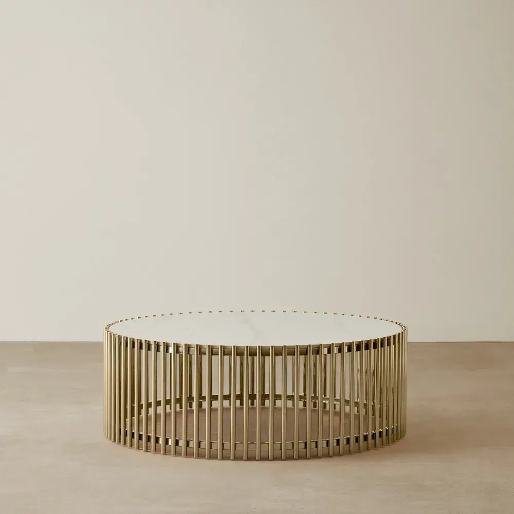 Amaya White Sintered Stone Coffee Table - Champagne Gold Legs