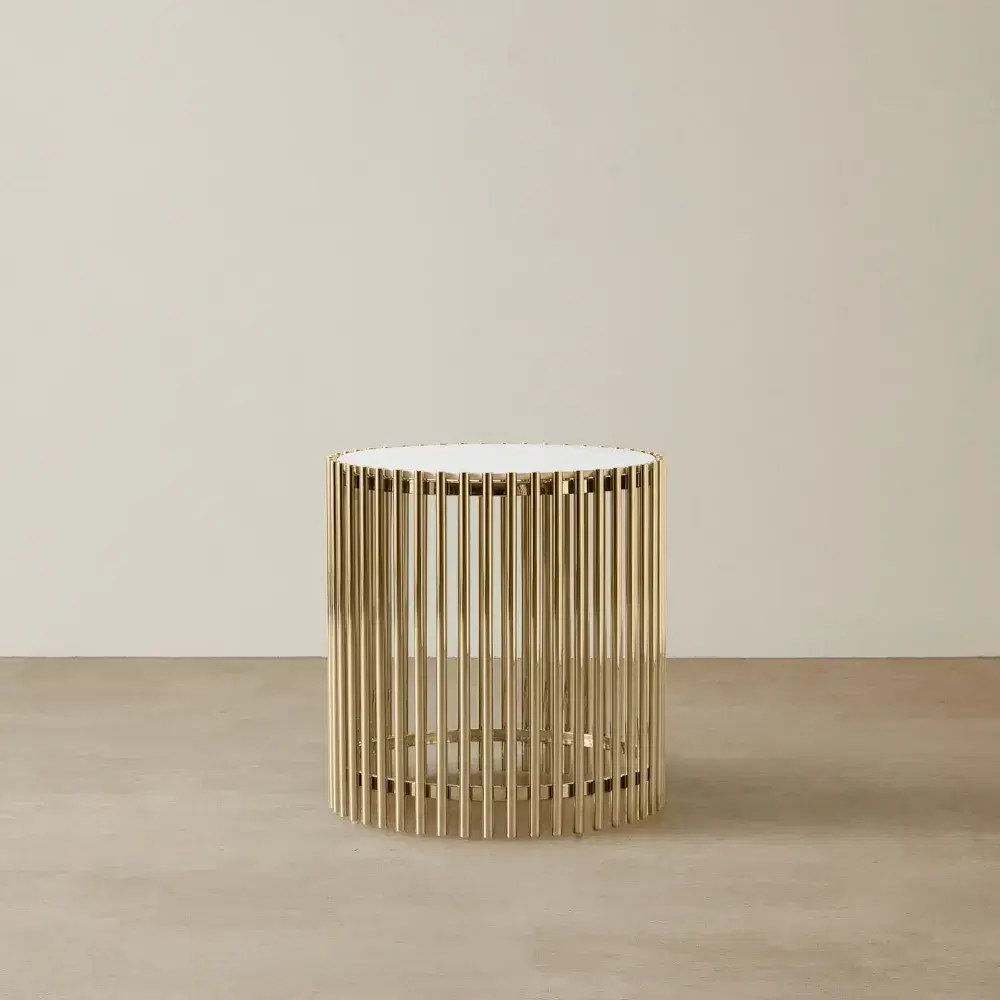 Amaya White Sintered Stone Side Table - Champagne Gold Legs