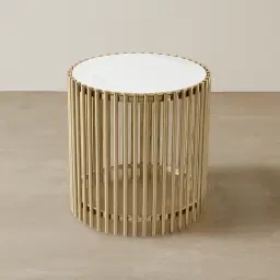 Amaya White Sintered Stone Side Table - Champagne Gold Legs