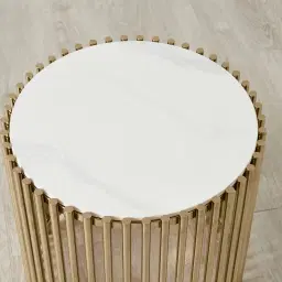 Amaya White Sintered Stone Side Table - Champagne Gold Legs