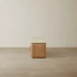 San Pierre Light Brown Ash Veneer Entertainment Unit with Travertine Finish Sintered Stone Top