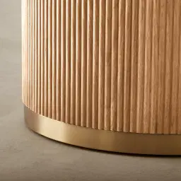 San Pierre Light Brown Ash Veneer Side Table with Travertine Finish Sintered Stone Top