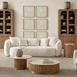 San Pierre Light Brown Ash Veneer Side Table with Travertine Finish Sintered Stone Top