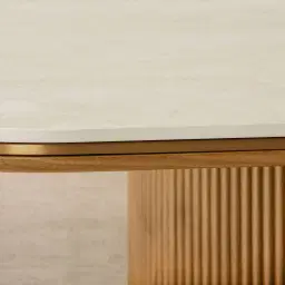 San Pierre Light Brown Ash Veneer Two-Leg Rectangular Dining Table with Travertine Finish Sintered Stone Top - 240x120cm