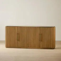 San Pierre Light Brown Ash Veneer Sideboard with Travertine Finish Sintered Stone Top
