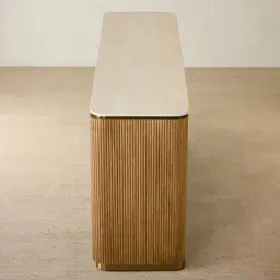 San Pierre Light Brown Ash Veneer Sideboard with Travertine Finish Sintered Stone Top