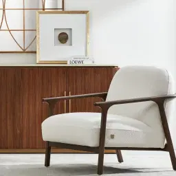 San Pierre Light Brown Ash Veneer Sideboard with Travertine Finish Sintered Stone Top