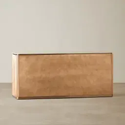 San Pierre Light Brown Ash Veneer Sideboard with Travertine Finish Sintered Stone Top