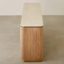 San Pierre Light Brown Ash Veneer Sideboard with Travertine Finish Sintered Stone Top