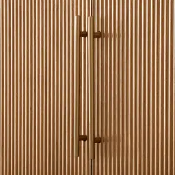 San Pierre Light Brown Ash Veneer Sideboard with Travertine Finish Sintered Stone Top