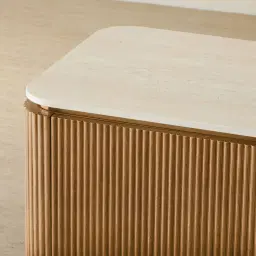 San Pierre Light Brown Ash Veneer Sideboard with Travertine Finish Sintered Stone Top